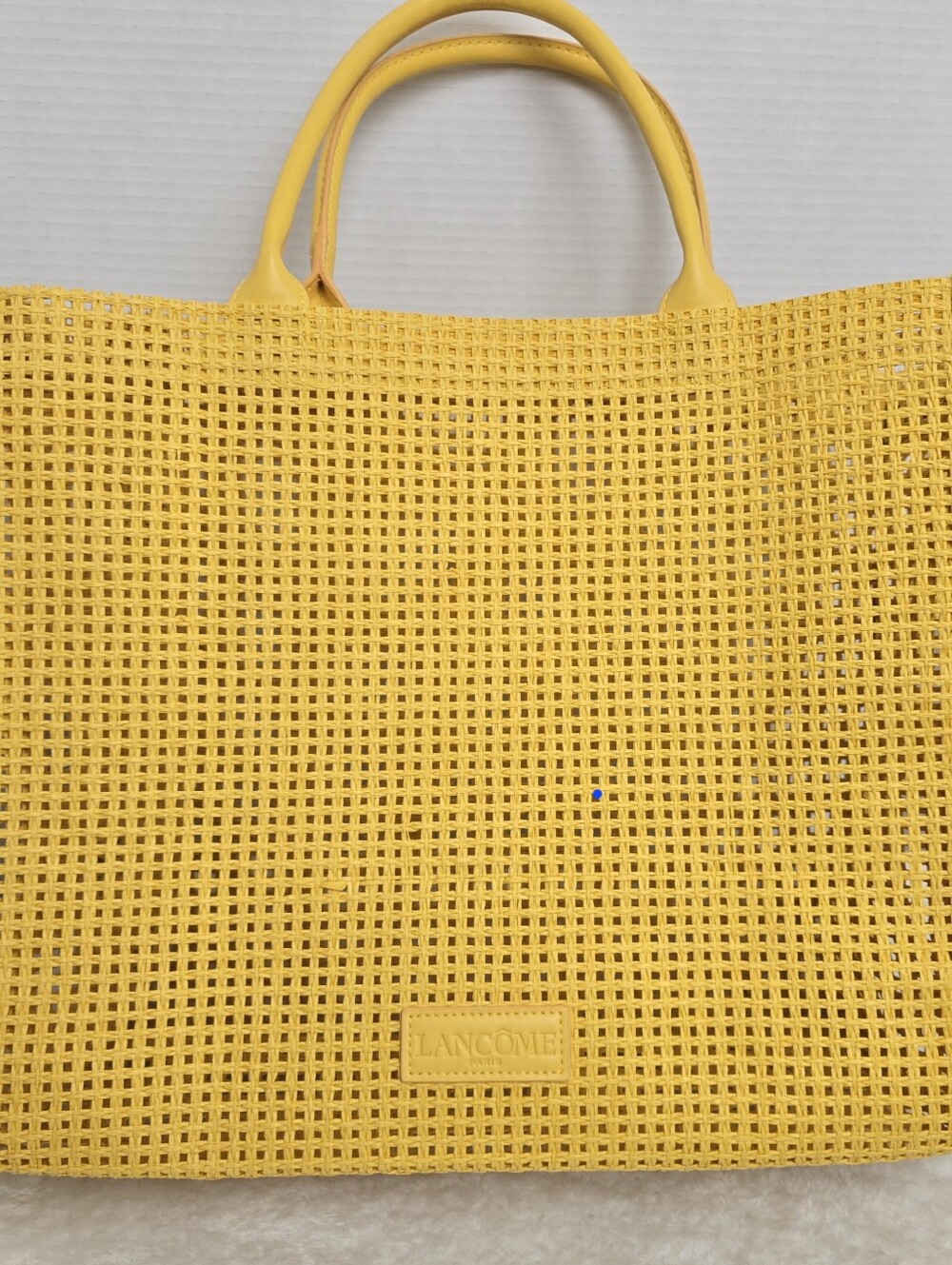 Lancôme Yellow Woven Tote Bag Beach Shopper Travel Summer Cottagecore Boho Beach